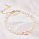 5mm Freshwater Pearl Bracelet with Butterfly Charm, 18k Plated Copper Chain