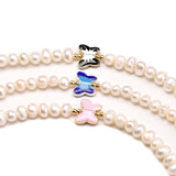 5mm Freshwater Pearl Bracelet with Butterfly Charm, 18k Plated Copper Chain