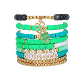 Green Clover Clay Bracelet Lot Woman Boho Round Letter Beaded Bracelet