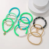 Green Clover Clay Bracelet Lot Woman Boho Round Letter Beaded Bracelet