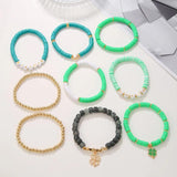 Green Clover Clay Bracelet Lot Woman Boho Round Letter Beaded Bracelet