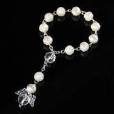 10Pcs Rose Beads Bracelet Baptism Favors with Angels Mini Rosaries