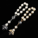 10Pcs Rose Beads Bracelet Baptism Favors with Angels Mini Rosaries