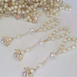 10Pcs Rose Beads Bracelet Baptism Favors with Angels Mini Rosaries