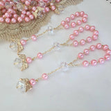 10Pcs Rose Beads Bracelet Baptism Favors with Angels Mini Rosaries