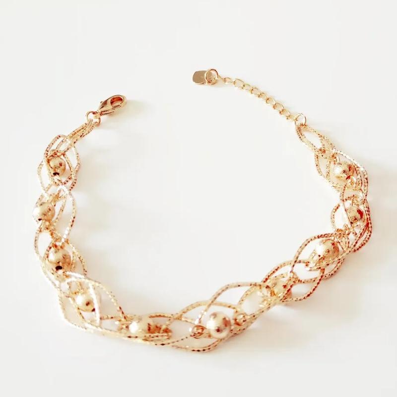 Rose 585 Jewelry Women Beads Catenary Link Bracelet Bangle 8MM