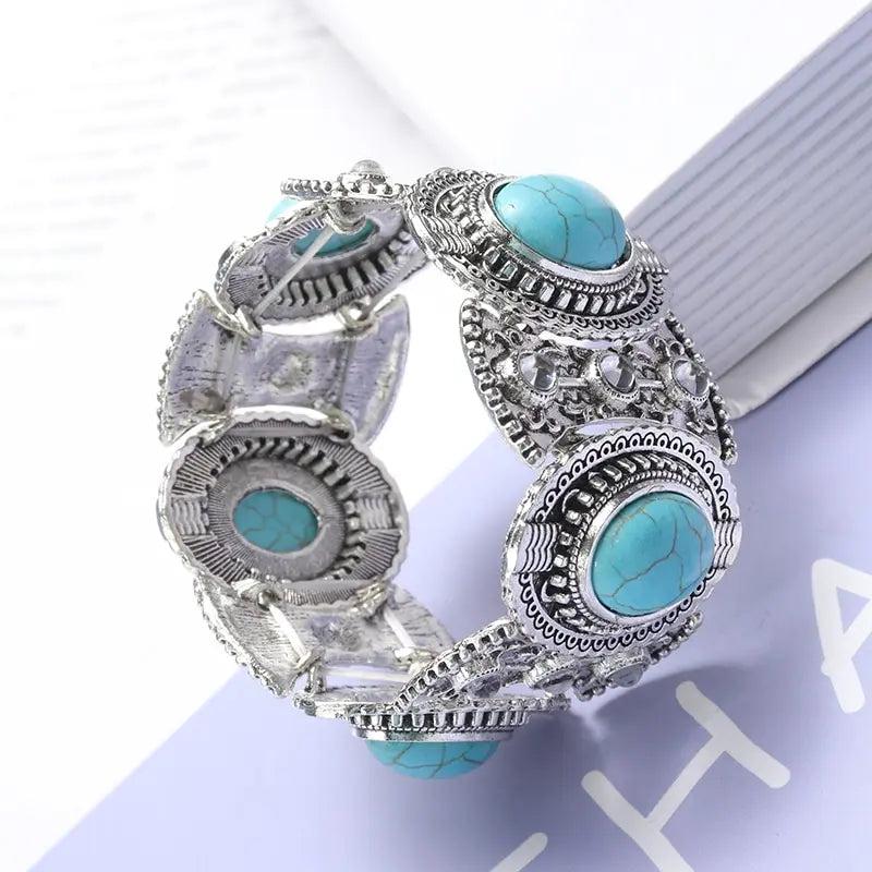 Vintage Tibetan Style Stone Bangle Bracelet for Women