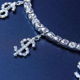 Silver Plated Dollar Sign Ankle Bling Full Rhinestone Crystal Tennis Chain Brace