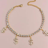 Silver Plated Dollar Sign Ankle Bling Full Rhinestone Crystal Tennis Chain Brace