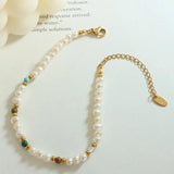 Titanium Steel Natural Stone Freshwater Pearl Bracelet for Women Girls