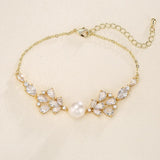 CZ Leaf Pattern Pearl Bracelet Wedding Jewelry