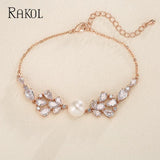 CZ Leaf Pattern Pearl Bracelet Wedding Jewelry