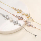 CZ Leaf Pattern Pearl Bracelet Wedding Jewelry