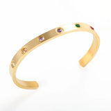 Colorful Crystal Open Cuff Bangles Gold-plated Stainless Steel Bracelet