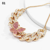 Multicolor Rhinestone Butterfly Charms Bracelet Cuban Link Chain Anklet