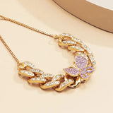 Multicolor Rhinestone Butterfly Charms Bracelet Cuban Link Chain Anklet