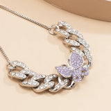 Multicolor Rhinestone Butterfly Charms Bracelet Cuban Link Chain Anklet