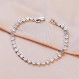 Silver Zircon Bracelet Chain Women Bangle Wedding Jewelry