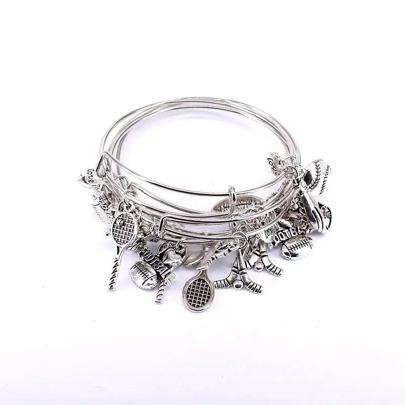 5pcs Colour Cuff Bracelet Basketball Charms Bangle Set