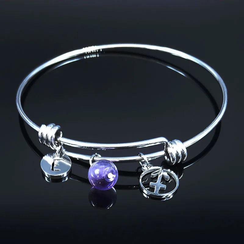 Crystal Stainless Steel Bracelet for Women - Silver Sagittarius Bangle