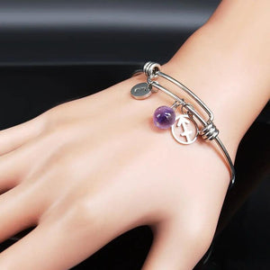 Crystal Stainless Steel Bracelet for Women - Silver Sagittarius Bangle