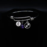 Crystal Stainless Steel Bracelet for Women - Silver Sagittarius Bangle