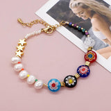 Real Stone Pattern Bracelet Stainless Steel Chain Freshwater Pearl Bracelets
