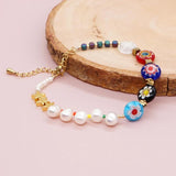 Real Stone Pattern Bracelet Stainless Steel Chain Freshwater Pearl Bracelets