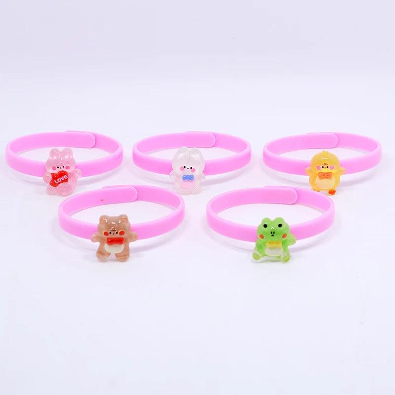 5Pcs Kids Wristband Bracelet Cartoon Animal Rabbit Dog Girl Jewelry