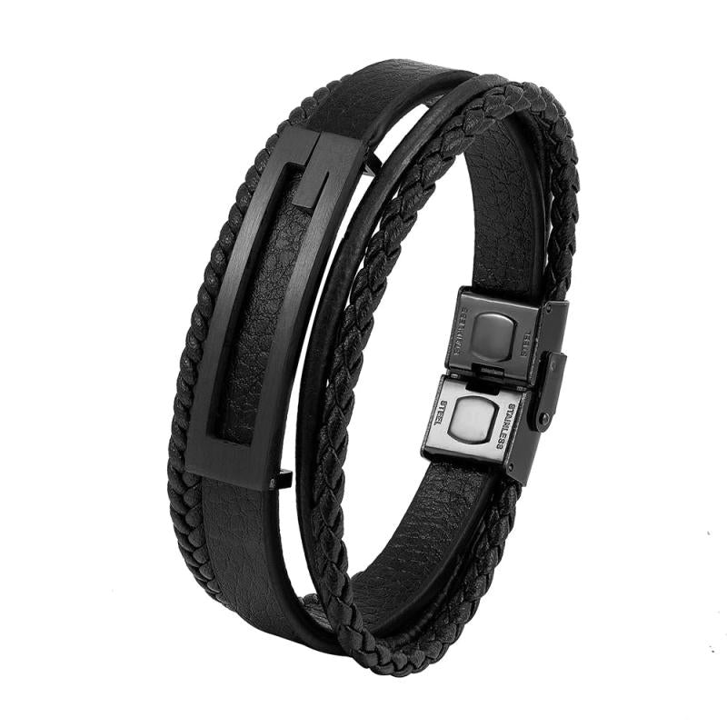 Multilayer Leather Bracelets Men Jewelry Stainless Steel Accessories