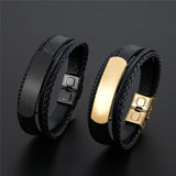 Multilayer Leather Bracelets Men Jewelry Stainless Steel Accessories