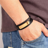 Multilayer Leather Bracelets Men Jewelry Stainless Steel Accessories