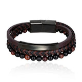 Men's Natural Beadseads Hand-Woven Bracelet - Titanium Steel Leather Rope Chain