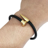 Stainless Steel Magnet Buckle Woven Cowhide Bracelet Men Women Jewelry Gift