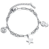 Smiley Stars Charms Link Bracelet Titanium Steel Chain Jewelry