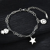 Smiley Stars Charms Link Bracelet Titanium Steel Chain Jewelry