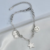 Smiley Stars Charms Link Bracelet Titanium Steel Chain Jewelry