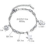 Smiley Stars Charms Link Bracelet Titanium Steel Chain Jewelry