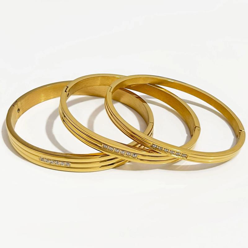 Peri'sbox 18K Plated Triple Row Bangle Bracelet with Cz