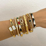 Stainless Steel Multicolor Enamel Bangle Bracelet for Women