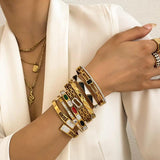 Stainless Steel Multicolor Enamel Bangle Bracelet for Women