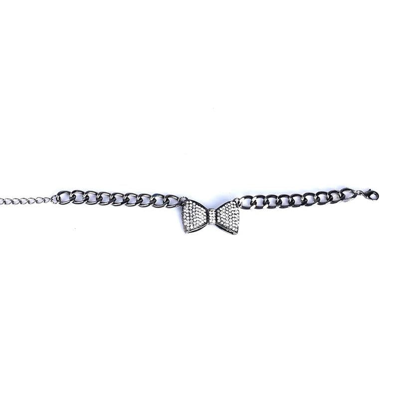 Rhinestone Bow Bracelet Geometric High Cuff Elastic Cord Initial Jewelry