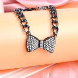 Rhinestone Bow Bracelet Geometric High Cuff Elastic Cord Initial Jewelry