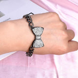 Rhinestone Bow Bracelet Geometric High Cuff Elastic Cord Initial Jewelry