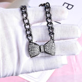Rhinestone Bow Bracelet Geometric High Cuff Elastic Cord Initial Jewelry