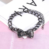 Rhinestone Bow Bracelet Geometric High Cuff Elastic Cord Initial Jewelry
