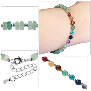 7 Chakra Crystal Stone Beads Bracelet Adjustable Flat Bangle Jewelry