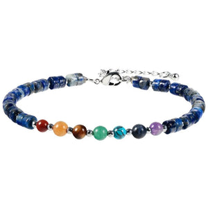 7 Chakra Crystal Stone Beads Bracelet Adjustable Flat Bangle Jewelry