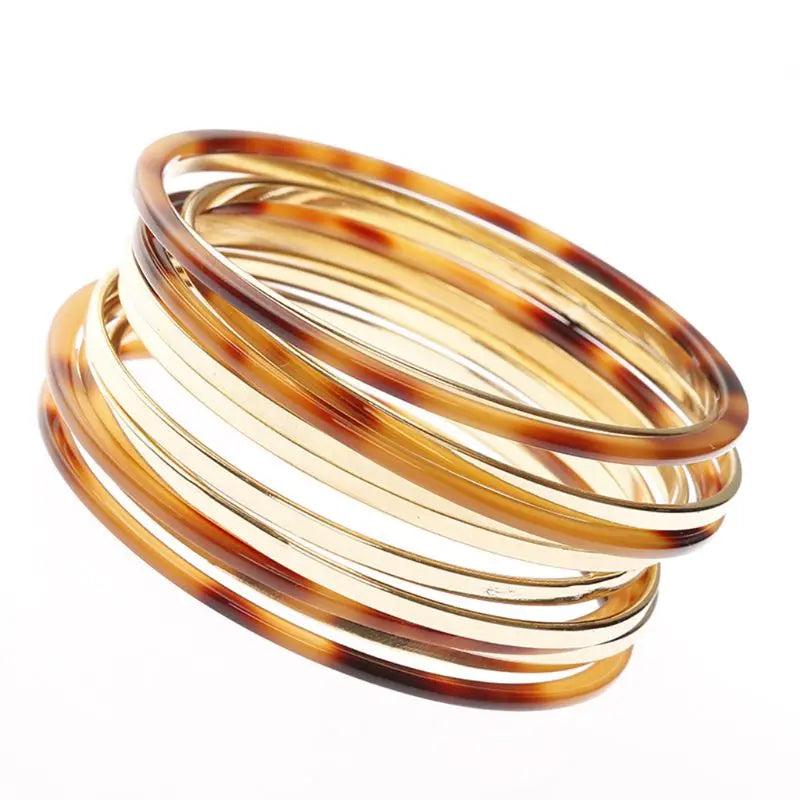 12 Pcs/Set Round Bangle Resin Metal Bracelet for Women