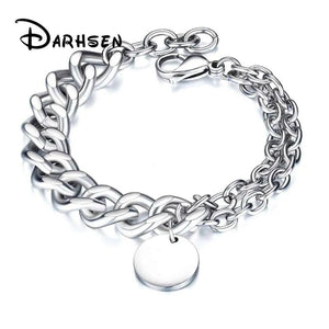 Silver Stainless Steel Men's Chain Link Bracelet & Bangles